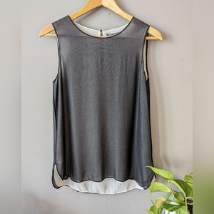 Black Vince Semi-Sheer Washed Silk Layered Top Sz S